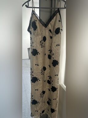 Topshop Cream Maxi Slip Dress with Black Floral Print